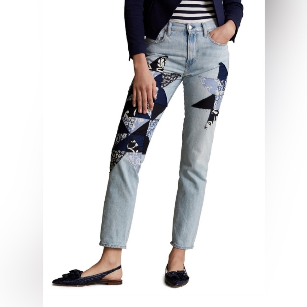 Polo by Ralph Lauren Blue Boyfriend Jeans with Distinctive Patchwork
